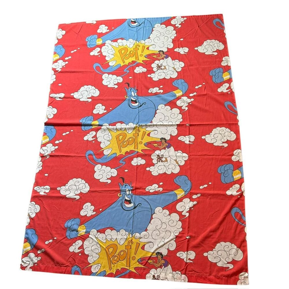 Vintage 1990s Disney Aladdin Genie Red Twin Flat Sheet Retro Bedroom Decor